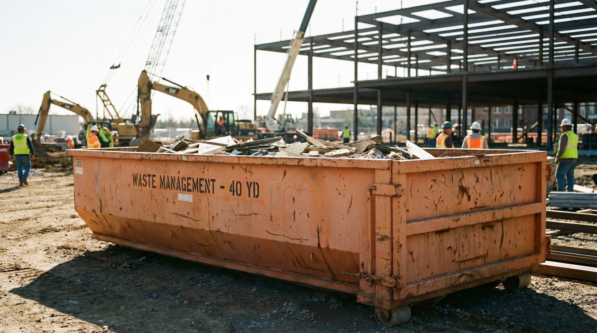 Large roll-off dumpster on an active construction site